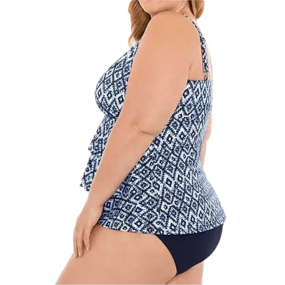 Swim Solutions One Piece Triple Tier Fauxkini Swimsuit Navy Size 22W - Picture 14 of 15